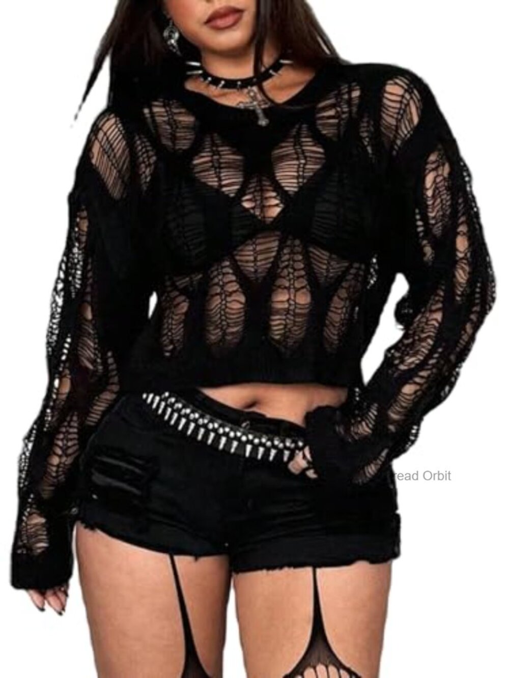 Ripped Knit Pullover Sweater Gothic Punk Grunge Crop Top